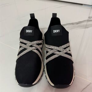 DKNY Black Slip-On Sneakers with Crystal Cross-Strap Detail